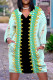 Mint green Casual Plaid Floral Print Pocket Contrast V Neck Printed Plus Size Dresses