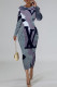 Gray Purple Casual Letter Print Gradient Contrast O Neck Printed Dresses