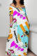 White Sexy Graffiti Print Letters Contrast V Neck Printed Dresses