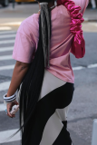 Pink Casual Lips Print Letters O Neck T-Shirts