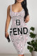 Pink Sexy Letter Print Contrast U Neck Printed Dresses