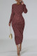 Brick Red Casual Letter Print Contrast O Neck Printed Dresses