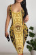 Gold Casual Chain print Leopard Contrast U Neck Printed Dresses