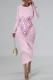 Pink Casual Letter Print Gradient Contrast O Neck Printed Dresses