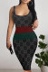 Black Sexy Letter Print Gradient Contrast U Neck Printed Dresses