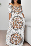 Green Sexy National Totem Geometric Print Flowers Contrast V Neck Printed Dresses