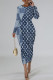 The cowboy blue Casual Letter Print Gradient Contrast O Neck Printed Dresses