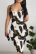 Black White Casual Chain print Leopard Contrast U Neck Printed Dresses