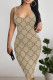 Apricot Sexy Letter Print Gradient Contrast U Neck Printed Dresses