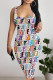 Colour Sexy Letter Print Contrast U Neck Printed Dresses
