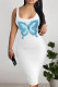 White Sexy Faux Denim Print Distressed U Neck Printed Dresses
