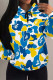 Yellow Blue Casual Camouflage Print Draw String Pocket Contrast Hooded Tops