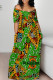 Green Casual Butterfly Letter Print Flowers Pocket Contrast V Neck Printed Dresses