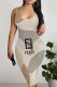 Apricot Sexy Letter Print Contrast U Neck Printed Dresses