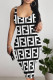 Black Sexy Letter Print Contrast U Neck Printed Dresses