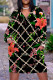 Black Casual Plaid Floral Print Pocket Contrast V Neck Printed Plus Size Dresses