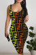 Gradient Color Sexy Letter Print Gradient Contrast U Neck Printed Dresses