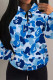 Blue Casual Camouflage Print Draw String Pocket Contrast Hooded Tops