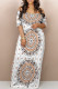 White Sexy National Totem Geometric Print Flowers Contrast V Neck Printed Dresses