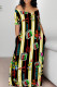 Black Yellow Sexy Graffiti Print Letters Contrast V Neck Printed Dresses