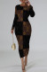 Black Brown Casual Letter Print Contrast O Neck Printed Dresses
