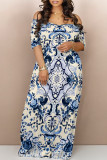 Green Sexy National Totem Geometric Print Flowers Contrast V Neck Printed Dresses