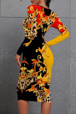 Cream White Casual Floral Print Leopard Contrast O Neck Printed Dresses