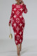 Red Casual Letter Print Gradient Contrast O Neck Printed Dresses