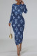 The cowboy blue Casual Letter Print Gradient Contrast O Neck Printed Dresses