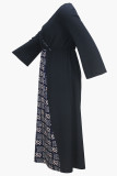 Tibetan Blue Casual Print Patchwork Slit V Neck Long Plus Size Dresses