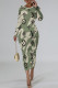 Camouflage Elegant Letter Print Gradient Contrast O Neck Printed Dresses