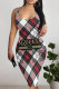 Red White Sexy Letter Print Gradient Contrast U Neck Printed Dresses
