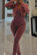 Coffee Casual Solid Color Pocket Patchwork Turndown Collar Long Sleeve Two Pieces