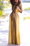 Gold Casual Solid Color Patchwork Half A Turtleneck Regular Jumpsuits
