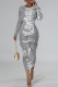 White Grey Casual Faux Denim Print Distressed O Neck Printed Dresses