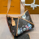 Brown Street Graffiti Print Letters Patchwork Contrast Bags