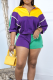 Purple Casual Patchwork Zipper Contrast Zipper Collar Long Sleeve Two Pieces