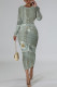 Light Green Casual Faux Denim Print Distressed O Neck Printed Dresses