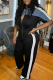 Black Casual Patchwork Zipper Zipper Collar Jumpsuits
