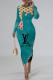 Lake Green Casual Letter Print Gradient Contrast O Neck Printed Dresses
