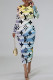 Light Yellow Casual Letter Print Gradient Contrast O Neck Printed Dresses