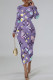 Purple Casual Letter Print Gradient Contrast O Neck Printed Dresses