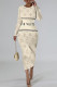 Cream White Casual Letter Print Stripe Contrast O Neck Printed Dresses