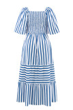 Sky Blue Casual Striped Print Patchwork V Neck Long Dresses