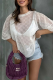 White Sexy Letters Patchwork See-Through O Neck T-Shirts