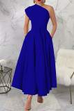 Black Casual Solid Color Slit Oblique Collar Long Dresses