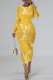 Yellow Casual Letter Print Gradient Contrast O Neck Printed Dresses