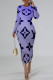 Purple Casual Letter Print Gradient Contrast O Neck Printed Dresses