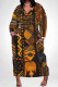 Black Orange Casual Geometric Print Stripe Pocket Contrast V Neck Printed Plus Size Dresses