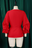 Black Casual Solid Color Patchwork Strap Design V Neck Tops